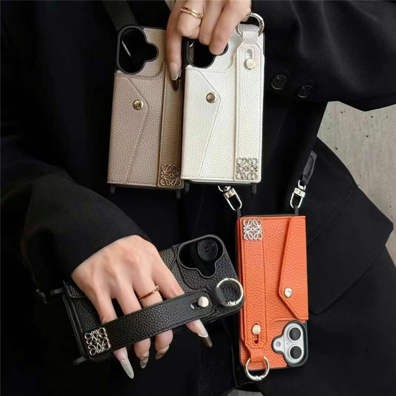 ロエベ スマホ ショルダー loewe iphone16/16pro max ケース カード 収納 背面 ロエベ アイホン ケース iphone15/14/13 ショルダー ケース ベルト付き 斜めがけ